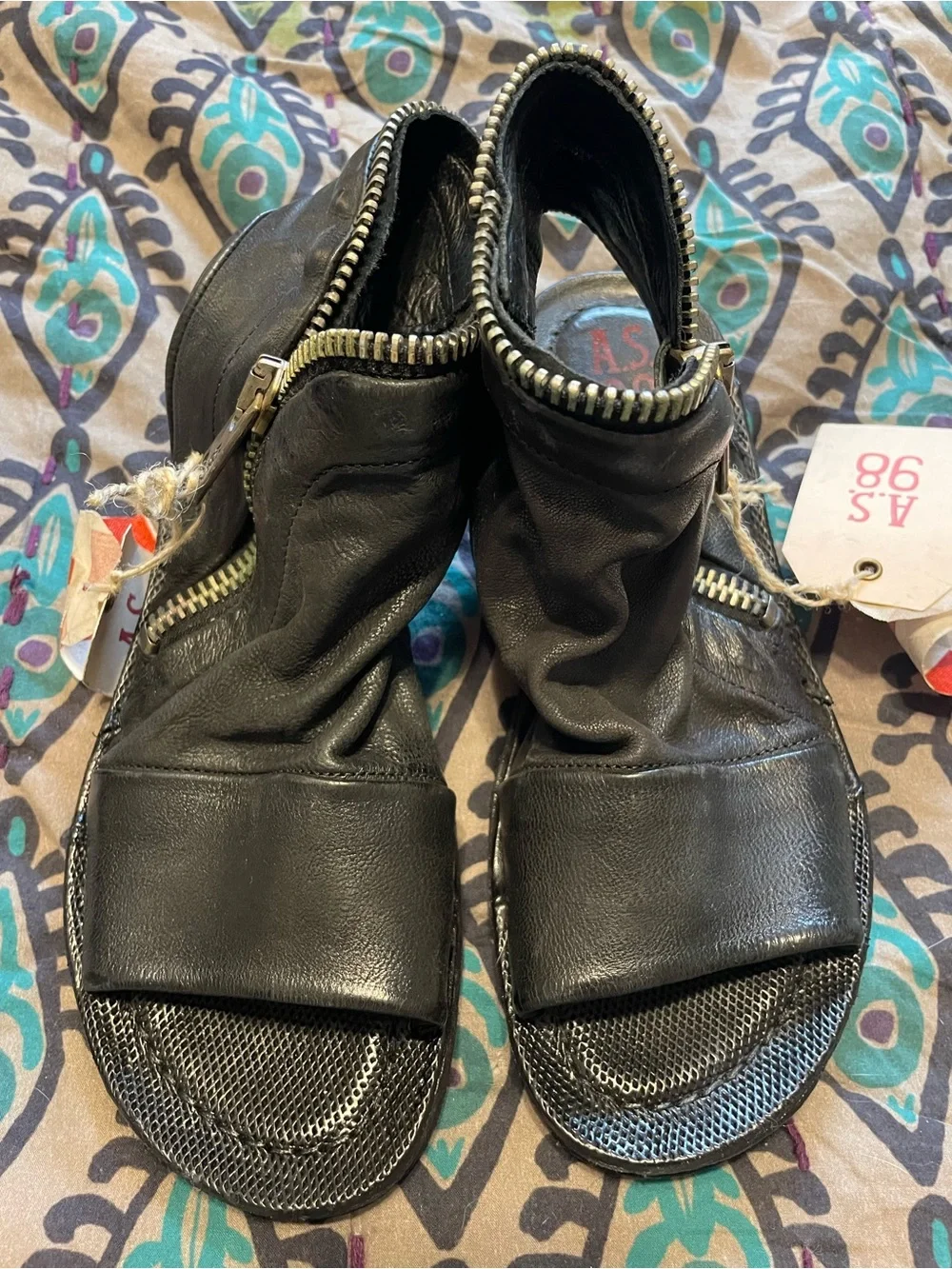 A.S.98 Black Leather Open-Toe Zip up Sandals size 37/7 NEW - Picture 2 of 9